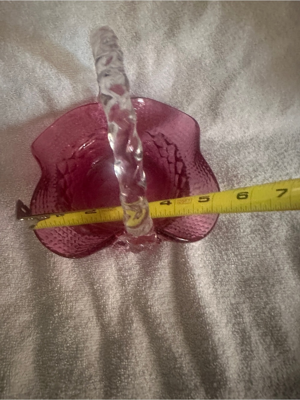 Vintage Fenton Cranberry  Glass basket with berries at bottom of the handle - Picture 3 of 7